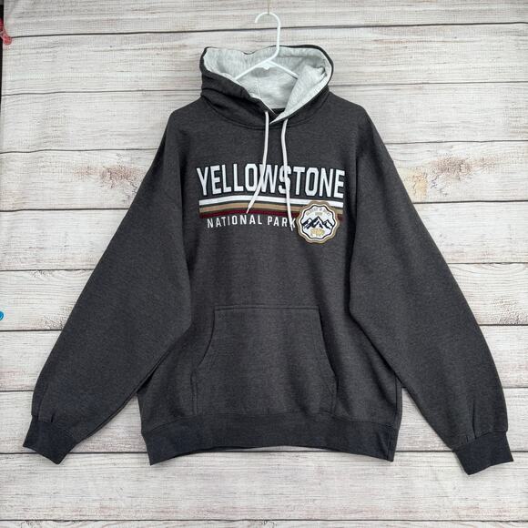 Prairie Mountain Yellowstone National Park Embroidered Hoodie Adult XL Gray - Picture 1 of 13